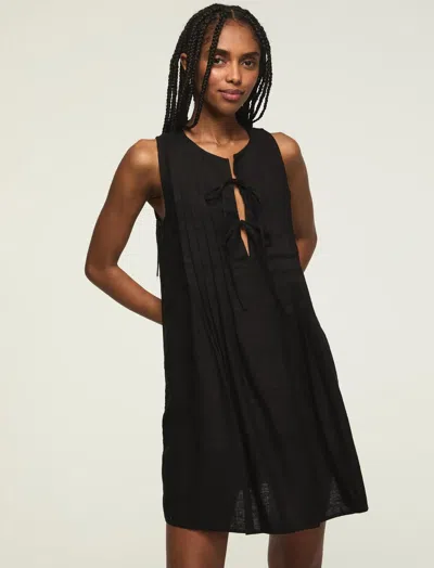 Lucky Brand Women's Pleated Tie Neck Mini Dress In Black