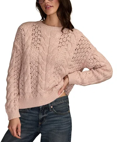 Lucky Brand Women's Pointelle Cable Crew Neck T-shirt In Pink