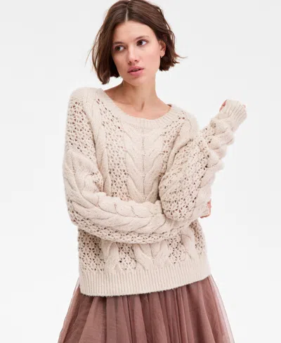 Lucky Brand Women's Pointelle Cable Crew Neck T-shirt In Neutral