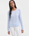 Lucky Brand Women's Pointelle Crewneck Long-sleeve Sweater In Blue