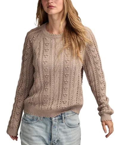 Lucky Brand Women's Pointelle Crewneck Sweater In Brown