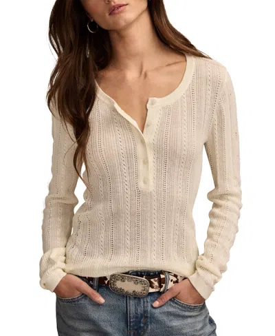 Lucky Brand Women's Pointelle Henley Sweater In Gray