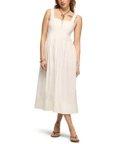 Lucky Brand Women's Poplin Pintuck Square Neck Maxi Dress In White