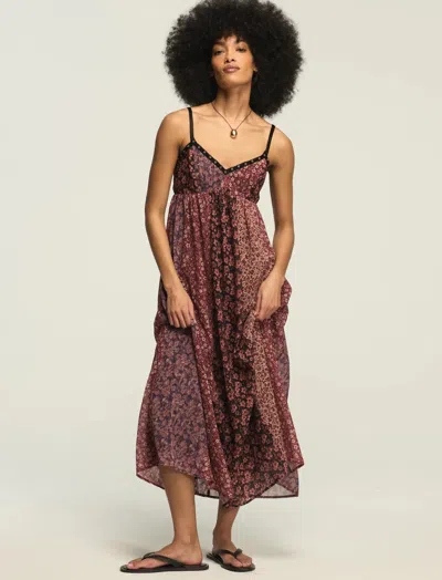 Lucky Brand Women's Print Mix Midi Dress In Burgundy