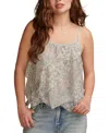 Lucky Brand Women's Printed Asymmetrical Ruffle Camisole Top In Egret Multi