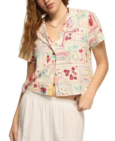 Lucky Brand Women's Printed Camp Collar Button-front Top In Brown