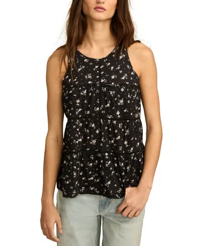 Lucky Brand Women's Printed High-neck Tiered Tunic In Black Multi