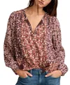Lucky Brand Boho Floral Print Long Sleeve Top In Burgundy