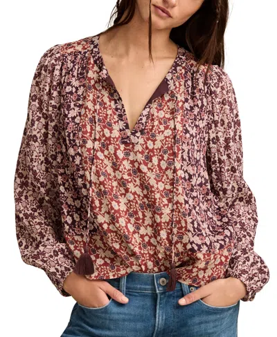 Lucky Brand Women's Printed Long-sleeve Boho Blouse In Burgundy