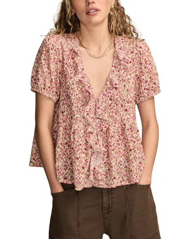 Lucky Brand Women's Printed Pintuck Blouse In Pink