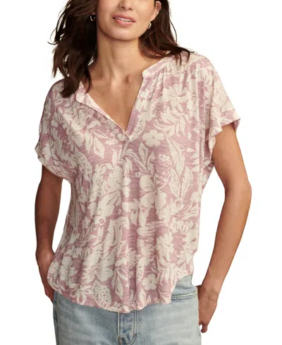 Lucky Brand Women's Printed Sandwash Notch Top In Pink Combo