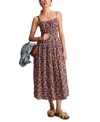 Lucky Brand Floral Shirred Bodice Midi Sundress In Brown