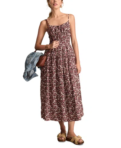 Lucky Brand Women's Printed Smocked Midi Dress In Gray