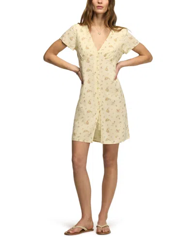 Lucky Brand Women's Printed V-neck Mini Slip Dress In Yellow