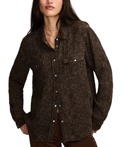 Lucky Brand Women's Printed Western Button Down Top In Brown