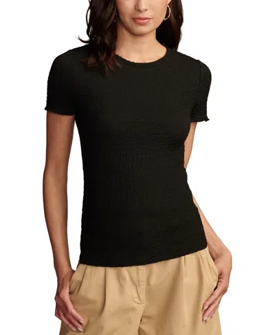 Lucky Brand Women's Pucker-knit Crewneck T-shirt In Jet Black