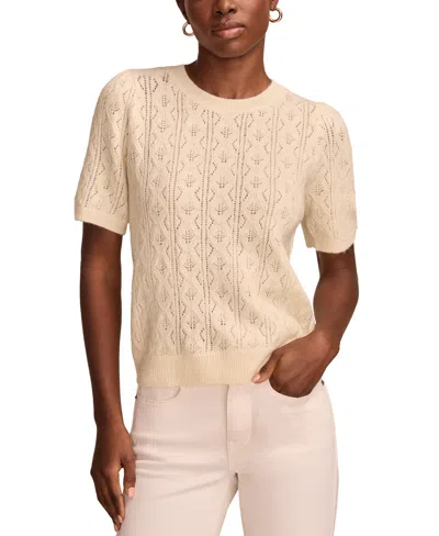 Lucky Brand Women's Puff-sleeve Pointelle Sweater In Turtledove
