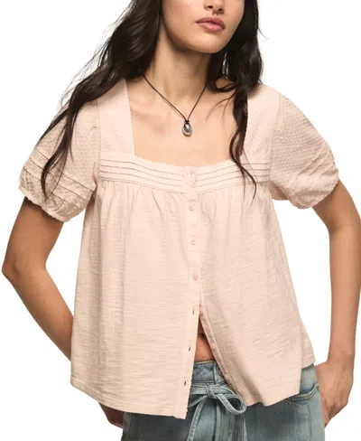 Lucky Brand Women's Puff-sleeve Square-neck Blouse In Sepia Rose