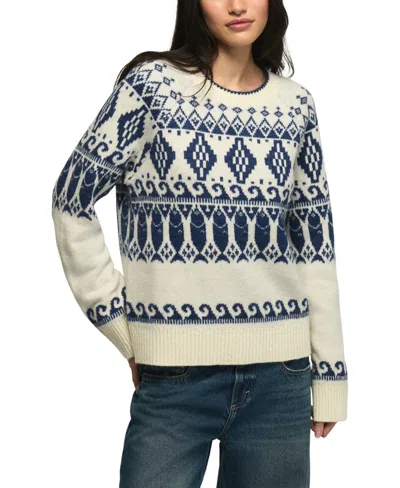 Lucky Brand Women's Raglan Crewneck Fair Isle Long-sleeve Sweater In Blue