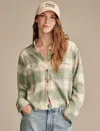 LUCKY BRAND WOMEN'S RAW EDGE PLAID CROPPED BUTTONDOWN SHIRT