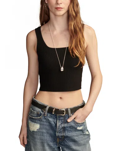 Lucky Brand Women's Rib-knit Cropped Tank In Jet Black