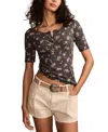Lucky Brand Women's Ribbed Henley Tee In Black Floral