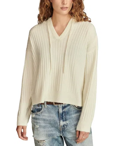 Lucky Brand Women's Ribbed Knit Hooded Sweater In Marshmallow