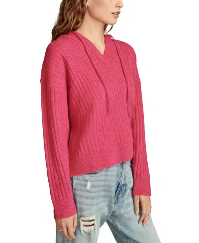 Lucky Brand Women's Ribbed Knit Hooded Sweater In Pink Power