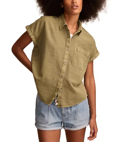 Lucky Brand Women's Rolled-sleeve Button-down Shirt In Dusty Olive