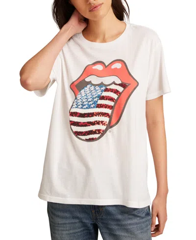 Lucky Brand Women's Rolling Stones American Flag Boyfriend Tee In White