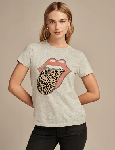 Lucky Brand Women's Rollng Stones Animal Lips Classic Cotton T-shirt In Light Heather Grey