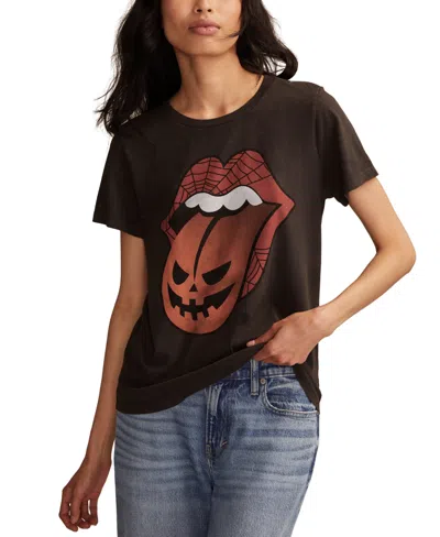 Lucky Brand Women's Rolling Stones Pumpkin Tongue Crew Neck T-shirt In Black