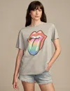 Lucky Brand Women's Rolling Stones Rainbow Tongue Boyfriend Tee In Multi
