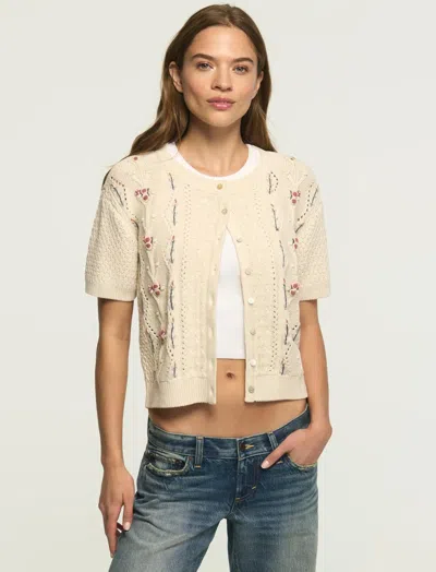 Lucky Brand Women's Rosette Button Up Sweater Tee In White