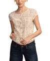 Lucky Brand Women's Round-neck Button-front Tie Cotton Top In Neutral