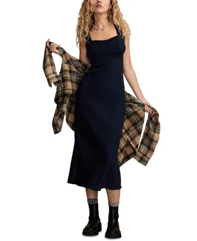 Lucky Brand Women's Ruched Bodice Slip Midi Dress In Blue
