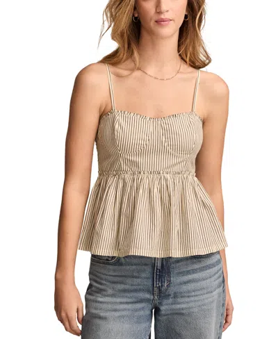 Lucky Brand Women's Ruched Corset Babydoll Cotton Cami Top In Black Stripe