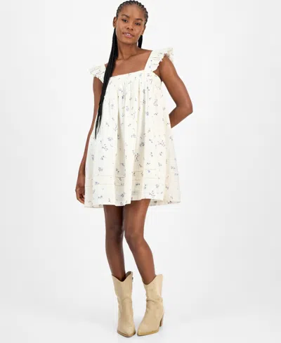 Lucky Brand Women's Ruched Flutter Mini Dress In White