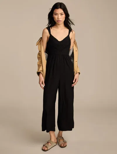 Lucky Brand Women's Ruched Lace Wide Leg Jumpsuit In Black