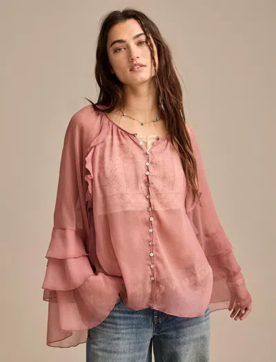 Lucky Brand Women's Ruffle Button Down Blouse In Multi