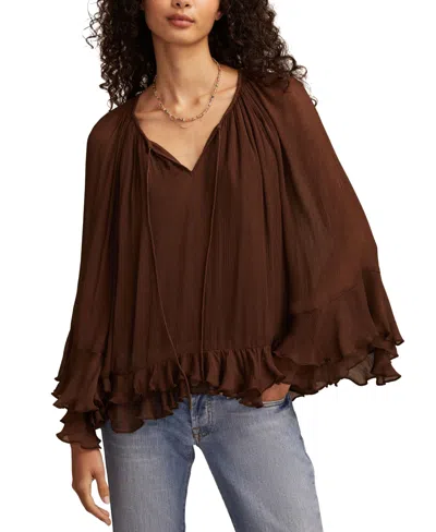 Lucky Brand Ruffle Chiffon Trapeze Top In Brown