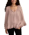 Lucky Brand Ruffle Chiffon Trapeze Top In Neutral