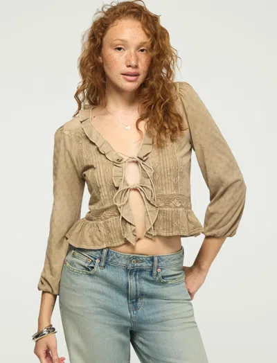 Lucky Brand Women's Ruffle Flyaway Knit Top In Yellow