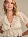 Lucky Brand Women's Ruffle Tie Front Blouse In White