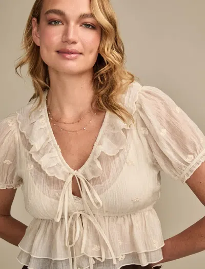 Lucky Brand Women's Ruffle Tie Front Blouse In White