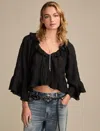 Lucky Brand Women's Ruffle V Neck Long Sleeve Blouse In Black