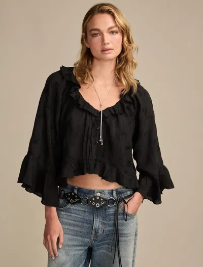 Lucky Brand Women's Ruffle V Neck Long Sleeve Blouse In Black