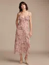 Lucky Brand Floral Metallic Stripe Ruffle Midi Dress In Red
