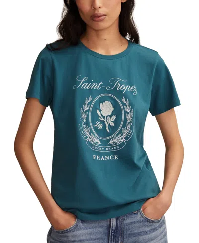 Lucky Brand Saint Tropez France Cotton Graphic T-shirt In Green