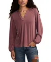 Lucky Brand Sandwash V-neck Top In Purple